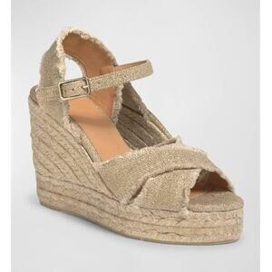 Castañer Bromelia Platform Wedges Size 38 or 7.5 Oro Natural Metallic Sandals